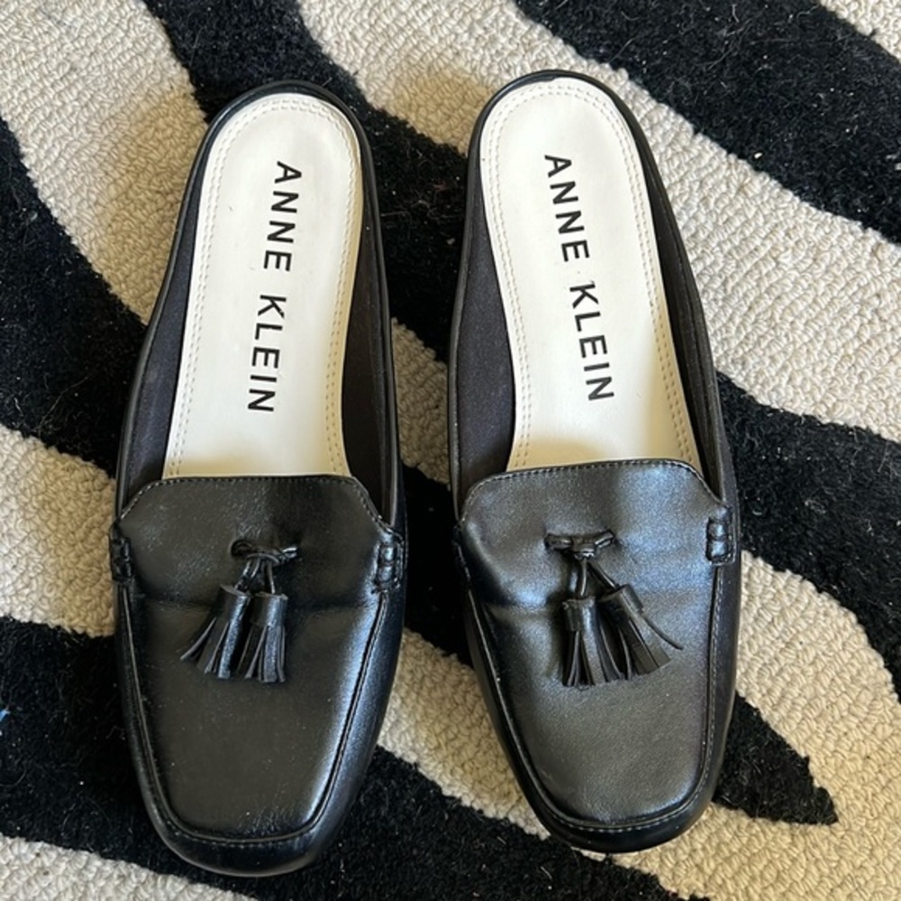 Anne Klein Black Tassel Loafer Mules